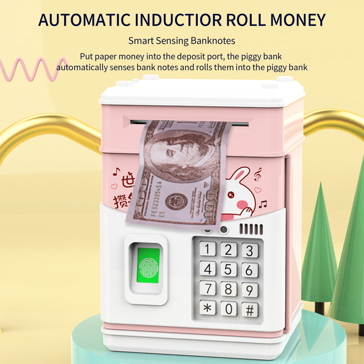 Mini Atm Piggy Bank With Password & Fingerprint For  Gifts
