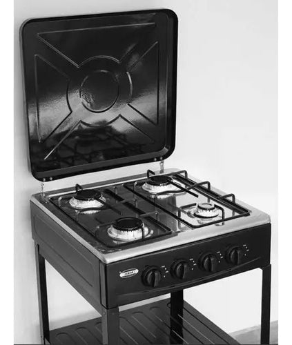 Cocina Encimera A Gas 4 Quemadores Con Repisas Color Negro