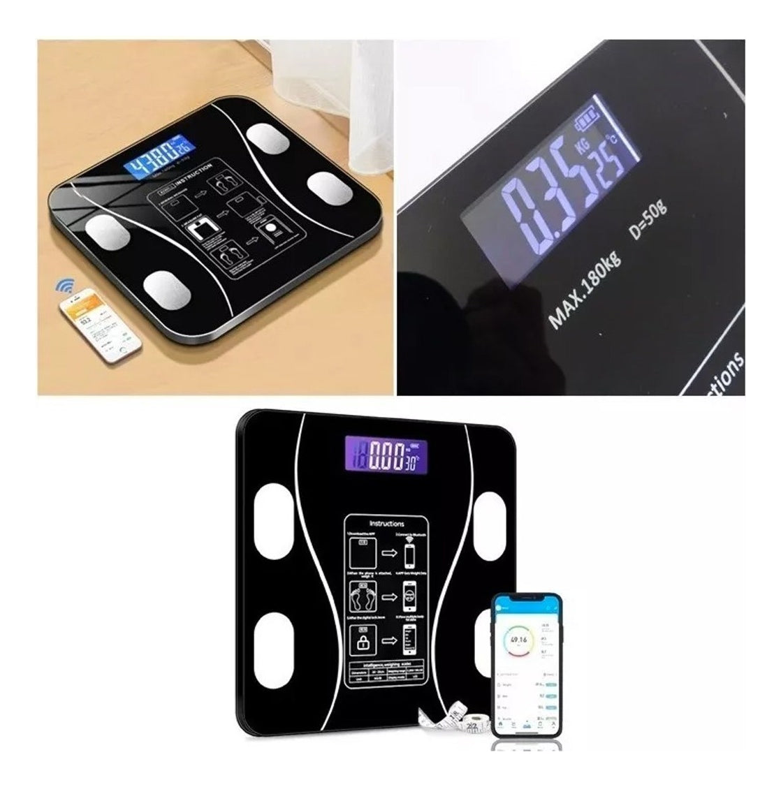 Pesa Balanza Digital De Baño Inteligente Bluetooth App Color Negro