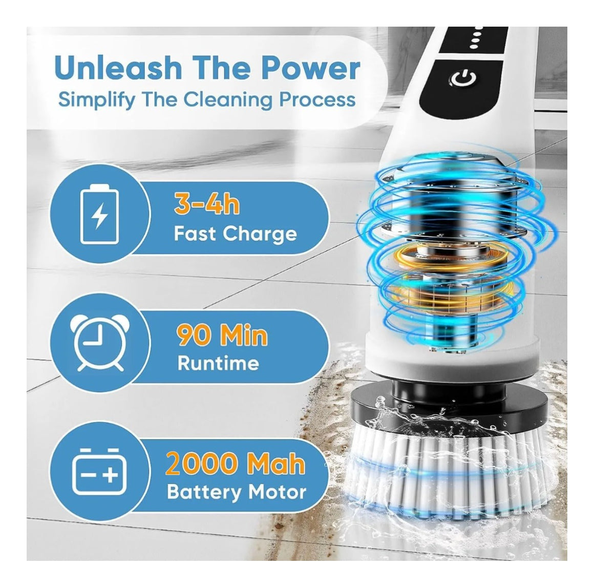 Cepillo De Limpieza Eléctrico, Inalámbrico, Baño Recargable