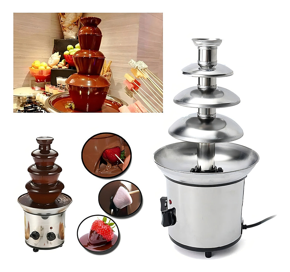 Cascada Fuente Chocolate Fondue 4 Niveles Acero Inoxidable Color Plateado