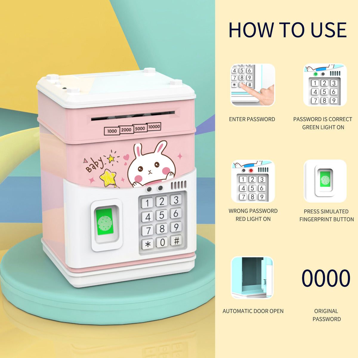 Mini Atm Piggy Bank With Password & Fingerprint For  Gifts
