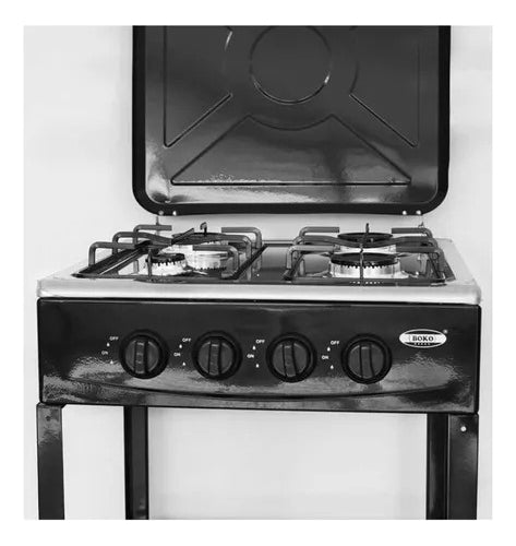 Cocina Encimera A Gas 4 Quemadores Con Repisas Color Negro