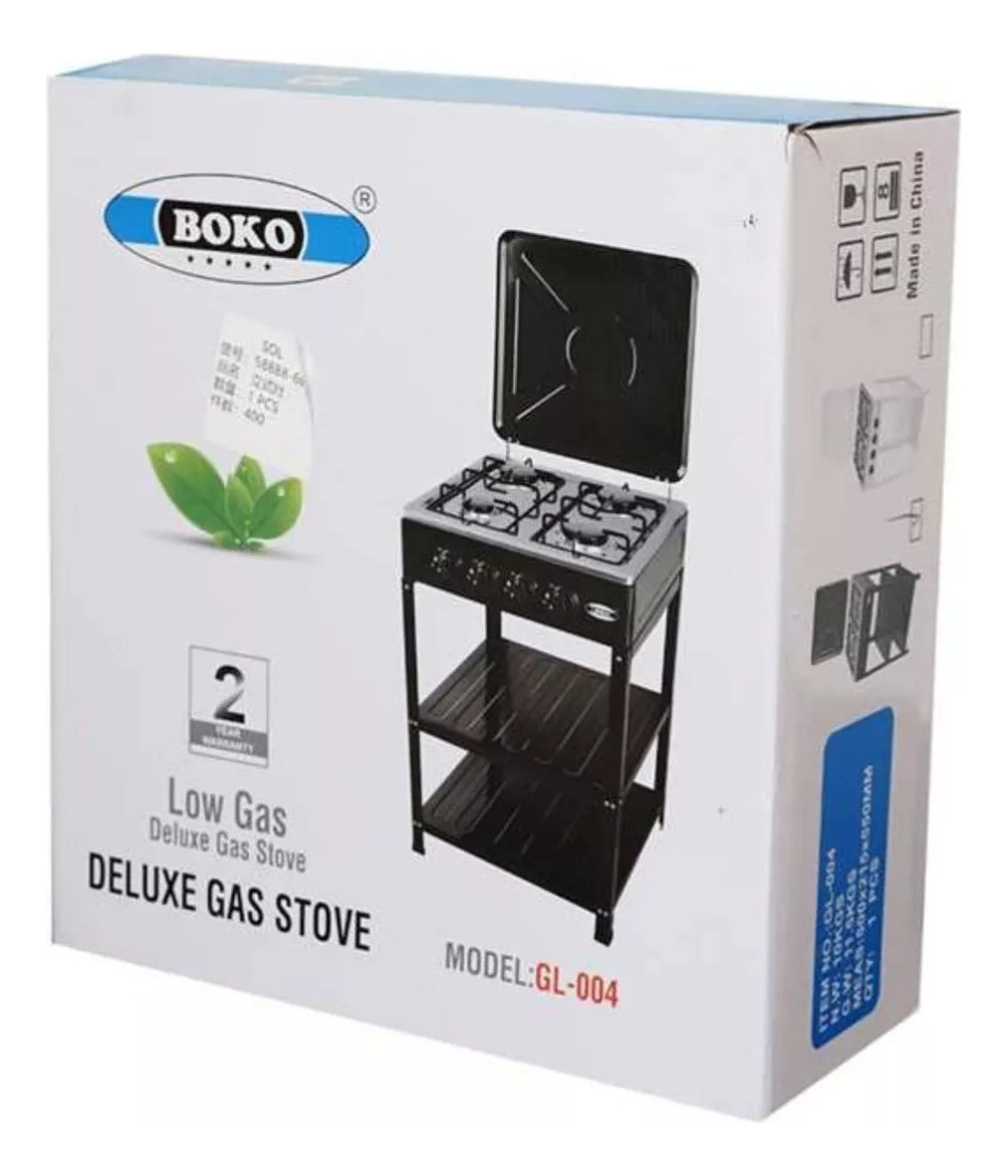 Cocina Encimera A Gas 4 Quemadores Con Repisas Color Negro
