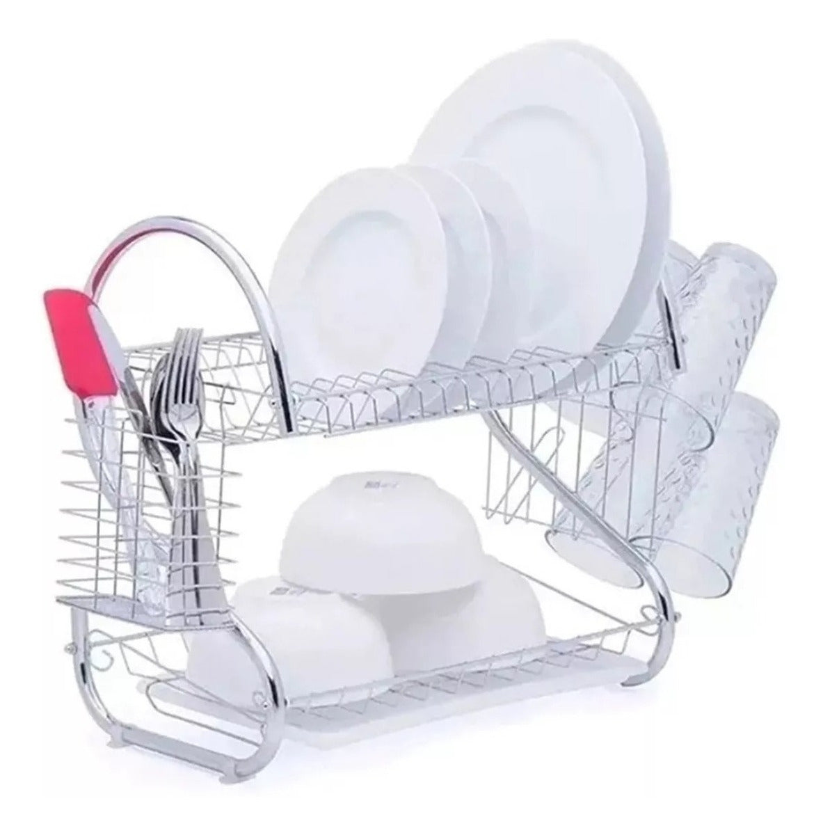 Secador Escurridor Platos Vajillas Cubiertos Vasos 2 Niveles Color Plateado