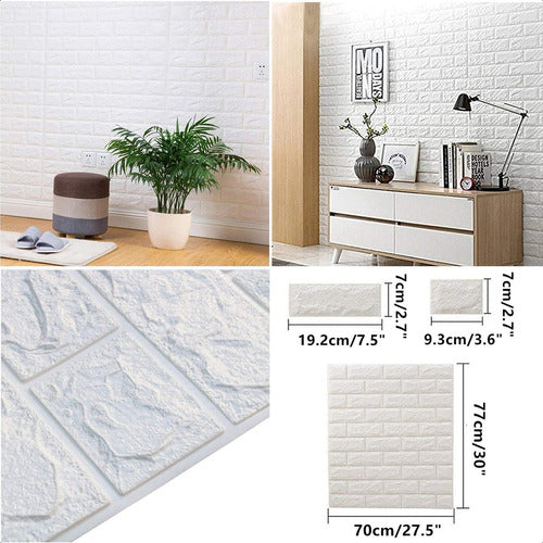 Pack 10 Laminas Papel Mural 3d Ladrillo Pared Blanco 77x70cm