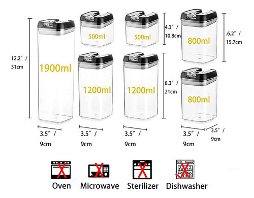 Set De 7 Contenedores Hermeticos De Plastico Cocina Despensa