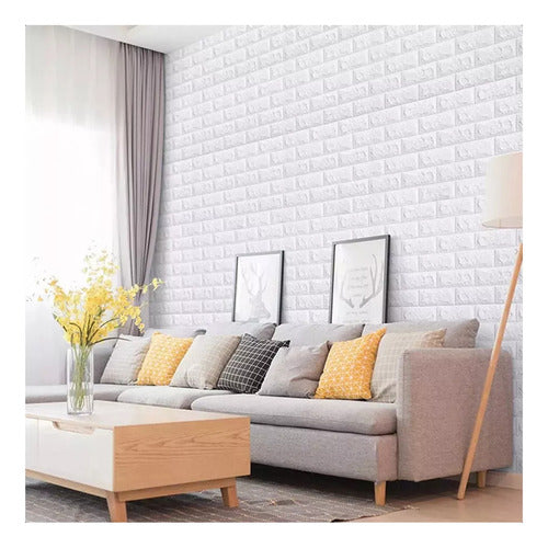 Pack 10 Laminas Papel Mural 3d Ladrillo Pared Blanco 77x70cm
