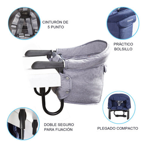 Silla De Comer Eat & Bear Gris Sujeción De Mesa Portable