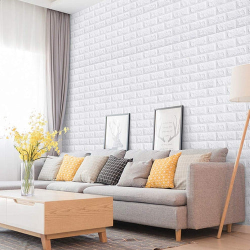 Pack 10 Laminas Papel Mural 3d Ladrillo Pared Blanco 77x70cm