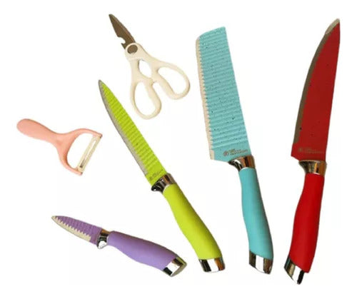 Set Cuchillos Acero Antiadherentes 7 Piezas Colores