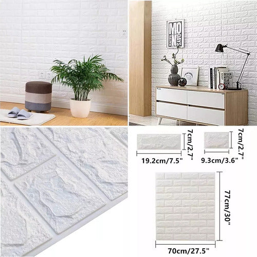 Pack 10 Laminas Papel Mural 3d Ladrillo Pared Blanco 77x70cm