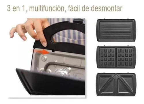 Maquina 3 En 1 Waflera Sandwichera Donas Maquina Rapida Color Negro