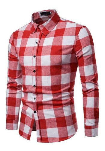 Polera De Franela A Cuadros De Manga Larga Para Hombre