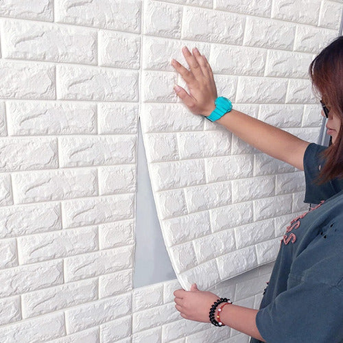 Pack 10 Laminas Papel Mural 3d Ladrillo Pared Blanco 77x70cm