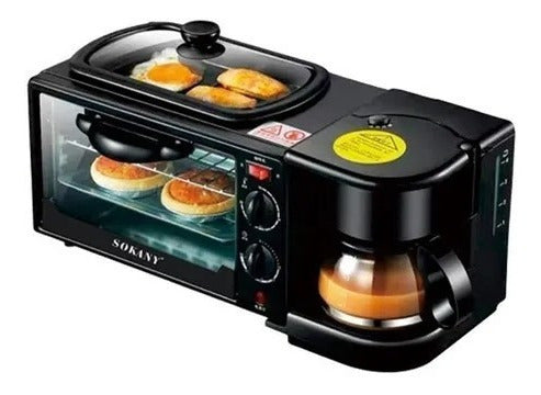 Máquina Para Hacer Desayuno 3 En 1 Horno Cafetera Sarten