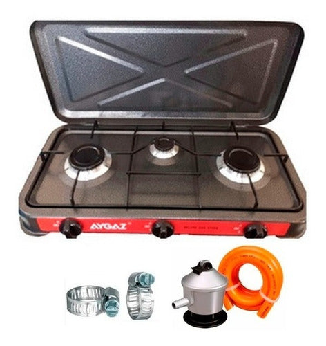 Set Cocinilla A Gas Regulador Manguera  3 Platos Camping