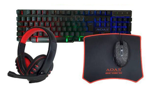Kit Gamer De 4 Piezas Con Teclado Diadema Mouse Alfombrilla Color del mouse Negro Color del teclado Negro