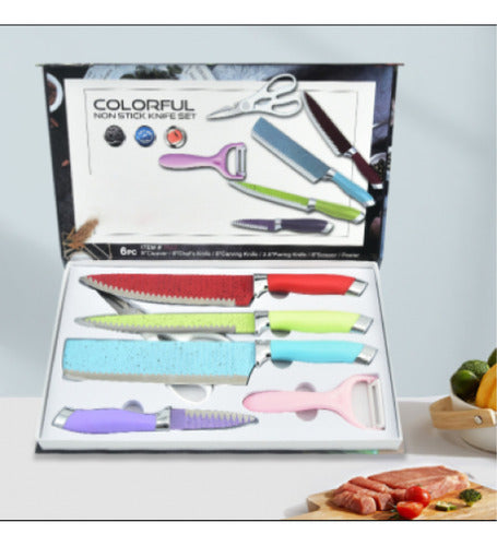 Set Cuchillos Acero Antiadherentes 7 Piezas Colores