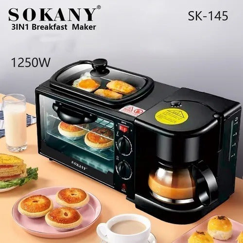 Máquina Para Hacer Desayuno 3 En 1 Horno Cafetera Sarten