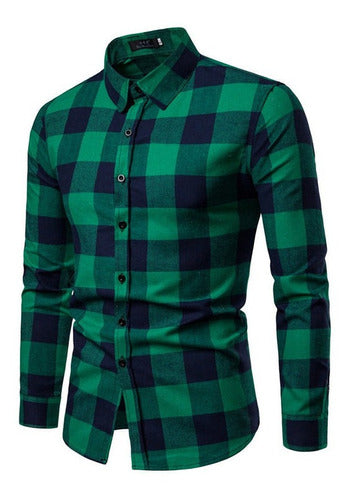 Polera De Franela A Cuadros De Manga Larga Para Hombre