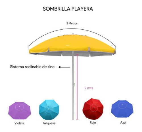 Sombrilla Playa Jardin Grande 2 Metros Reforzada Inclinacion Color Azul - 2mts