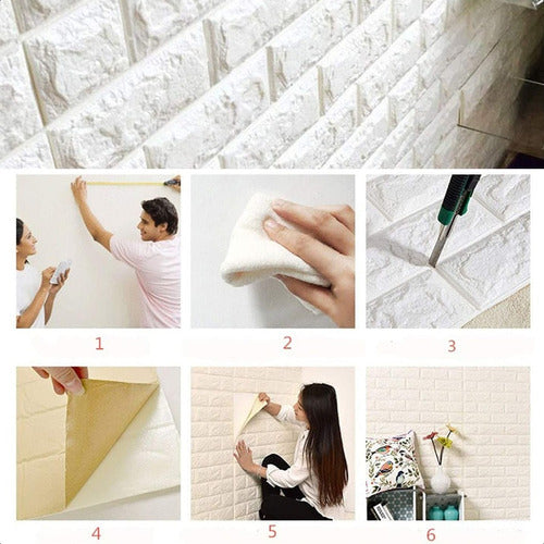 Pack 10 Laminas Papel Mural 3d Ladrillo Pared Blanco 77x70cm