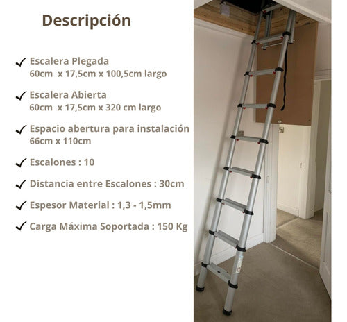 Escalera Para Ático Plegable De Aluminio 3.2 Mt