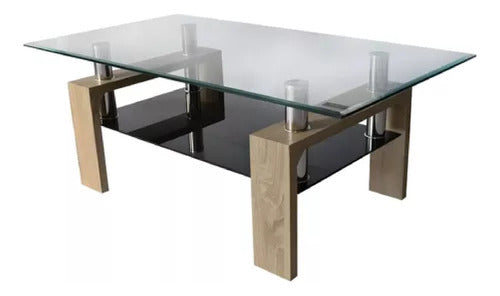 Mesa De Centro En Vidrio Con Acero Inoxidable 110x55x42 6mm