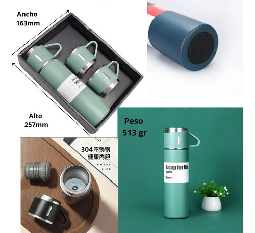 Set Termos Para Agua Caliente Termo Cafe + 3 Tazas 500 Ml
