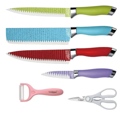 Set Cuchillos Acero Antiadherentes 7 Piezas Colores