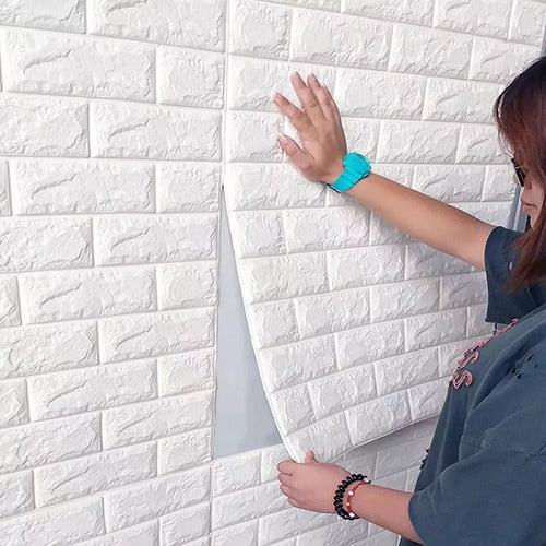 Pack 10 Laminas Papel Mural 3d Ladrillo Pared Blanco 77x70cm