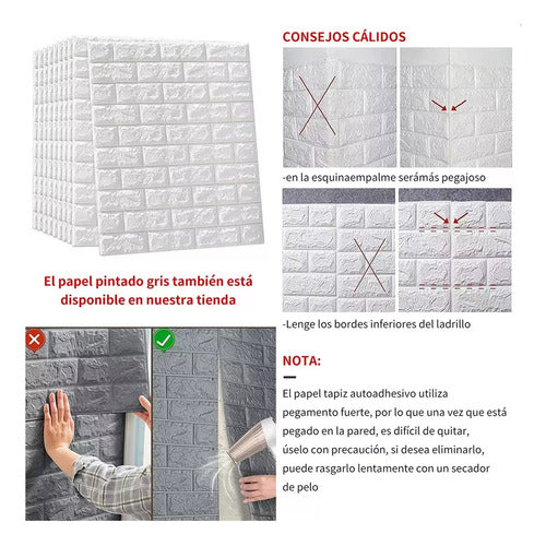 Pack 10 Laminas Papel Mural 3d Ladrillo Pared Blanco 77x70cm