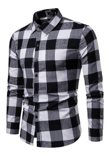 Polera De Franela A Cuadros De Manga Larga Para Hombre