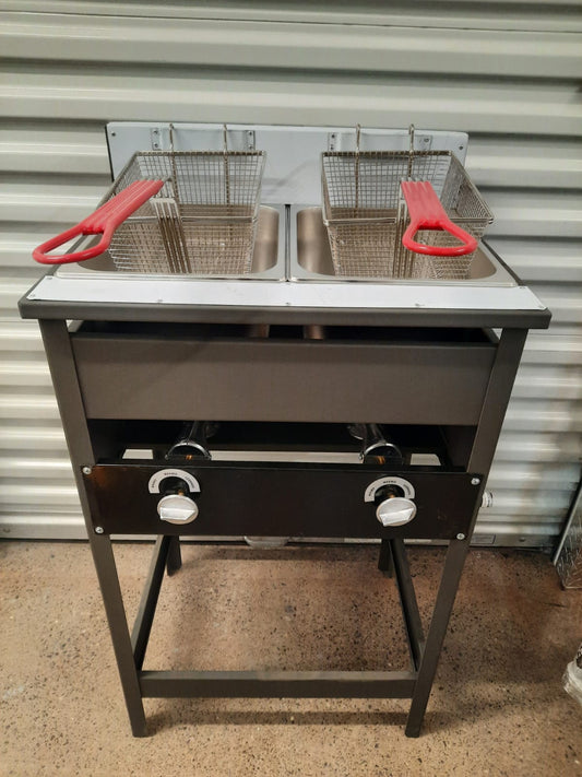 Freidora Doble de 12 litros a GAS con Pedestal