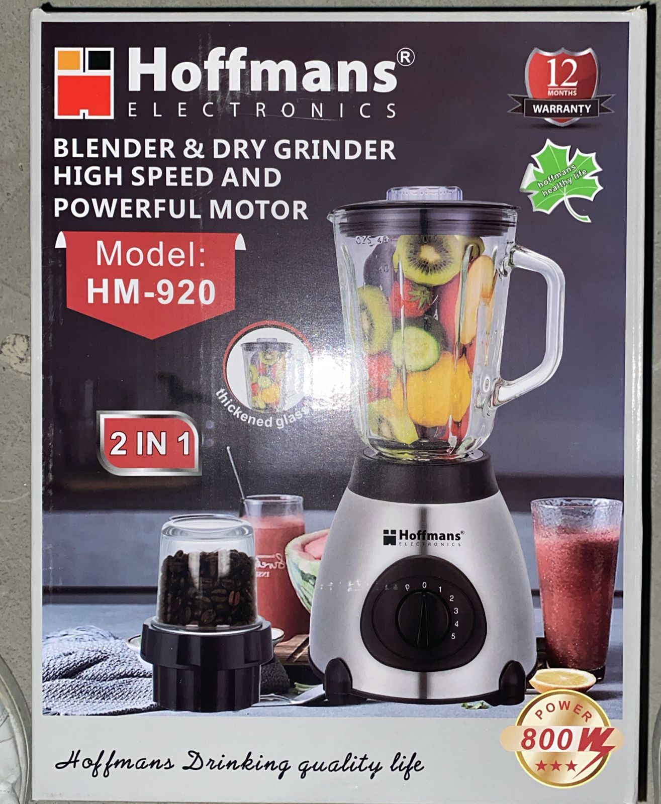 Licuadora o JUGUERA 5 Velocidades + Vaso de vidrio con su Pica todo Marca Hoffmans