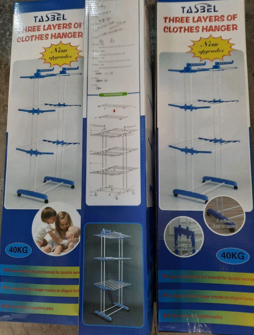 Tendederos Plegables de Tres Niveles con Rueda