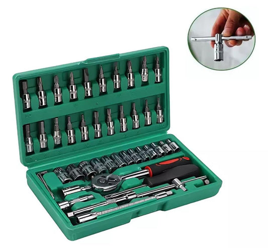 Set de 46 Herramientas Piezas para Automóvil Caja Dados