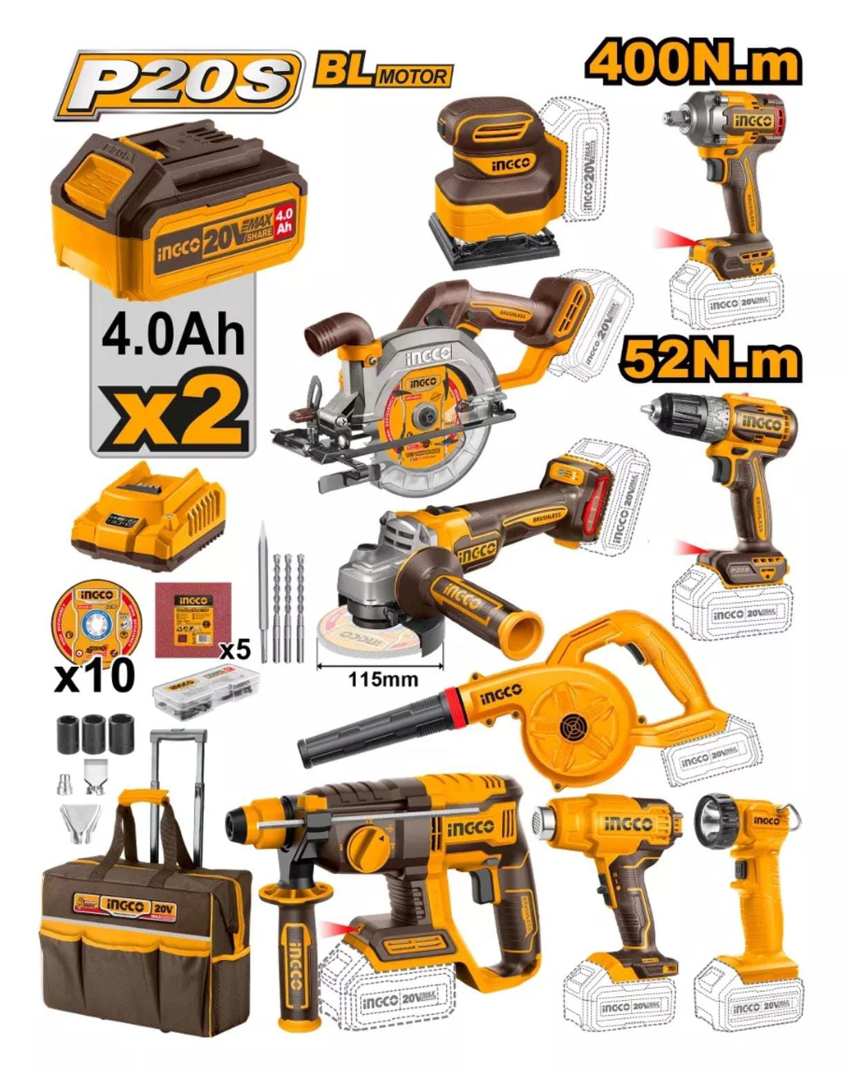 Kit combinado industrial inalámbrico 9 piezas