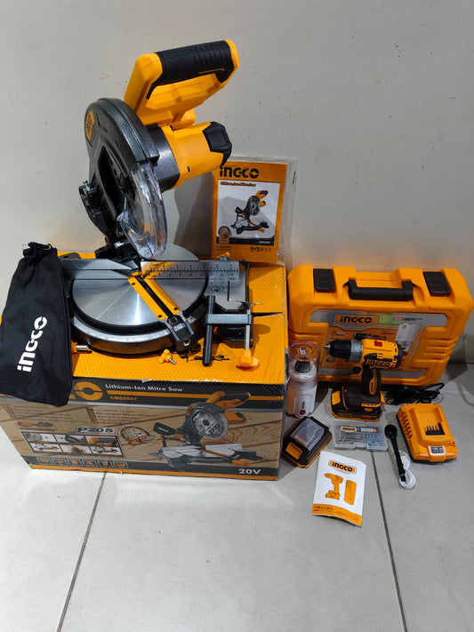 Kit de 3 herramientas Ingletadora de 20 voltios, taladro inalámbrico y mini molino de café