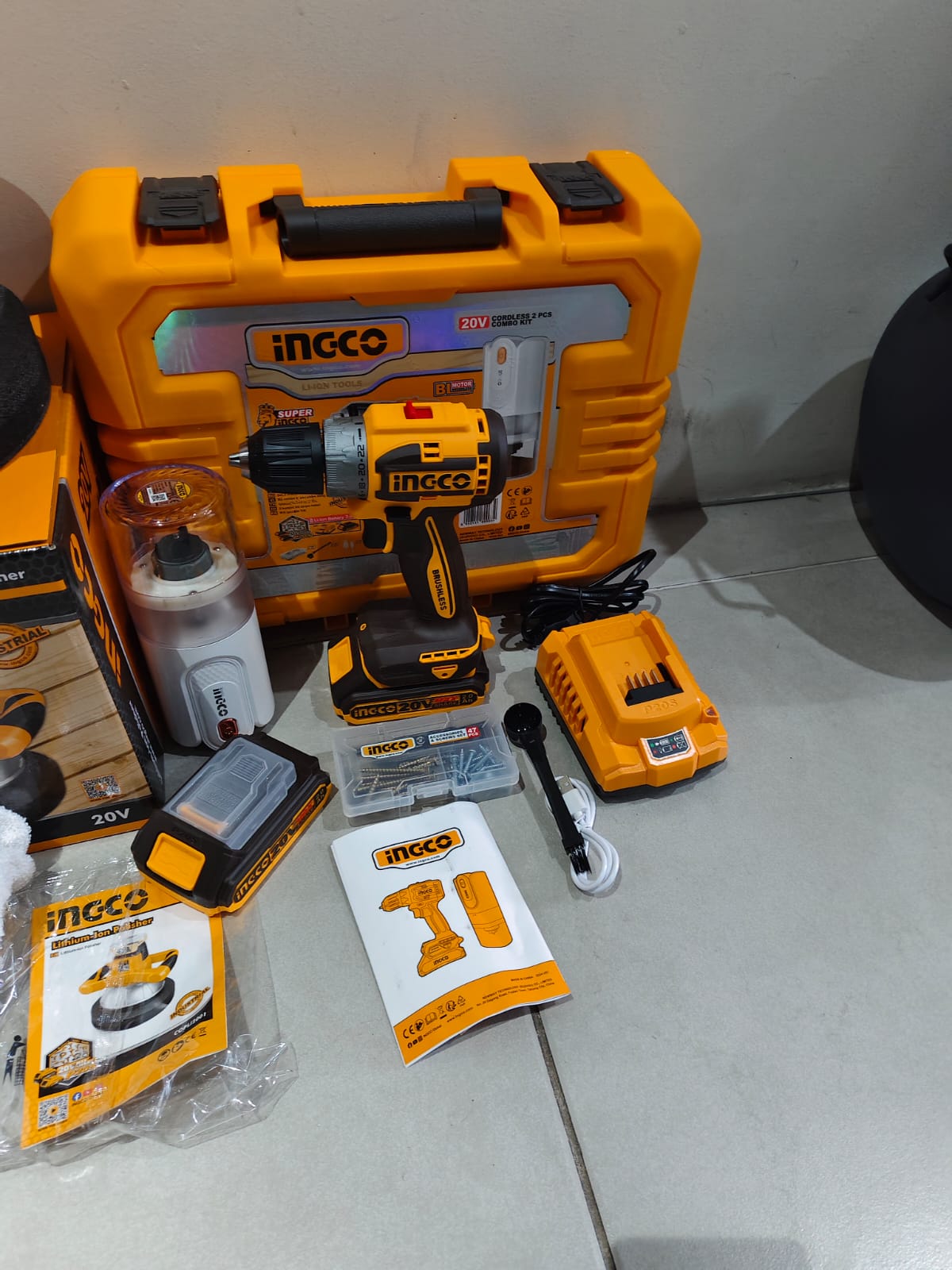 Kit de 3 herramientas Ingletadora de 20 voltios, taladro inalámbrico y mini molino de café