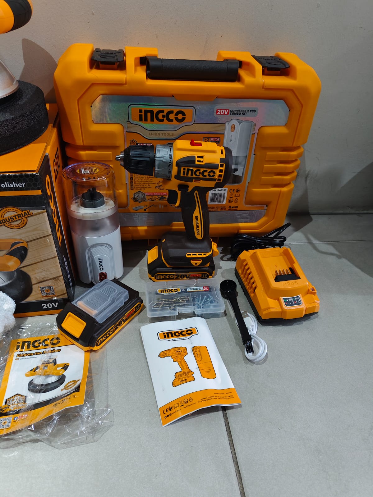 Kit de 3 herramientas Ingletadora de 20 voltios, taladro inalámbrico y mini molino de café