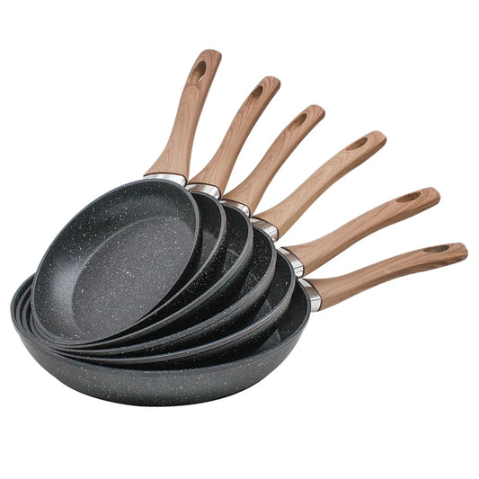 Juego de utensilios de cocina con recubrimiento de granito de mármol, sartenes forjadas