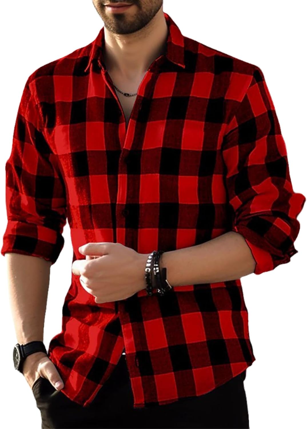 Camisa con Estampado a Cuadros para Hombre Primavera Otoño Casual Solapa Suelta Camisa De Manga Larga