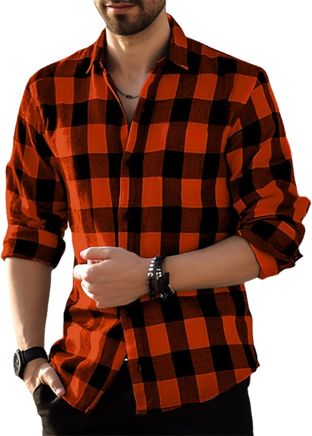 Camisa con Estampado a Cuadros para Hombre Primavera Otoño Casual Solapa Suelta Camisa De Manga Larga
