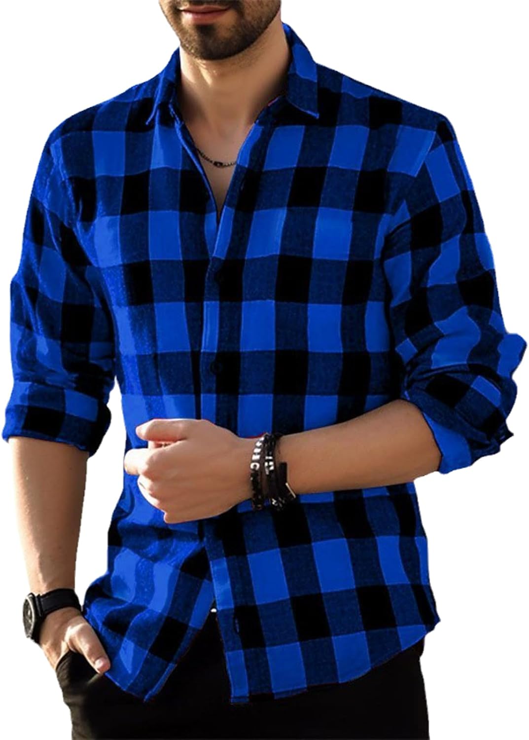Camisa con Estampado a Cuadros para Hombre Primavera Otoño Casual Solapa Suelta Camisa De Manga Larga