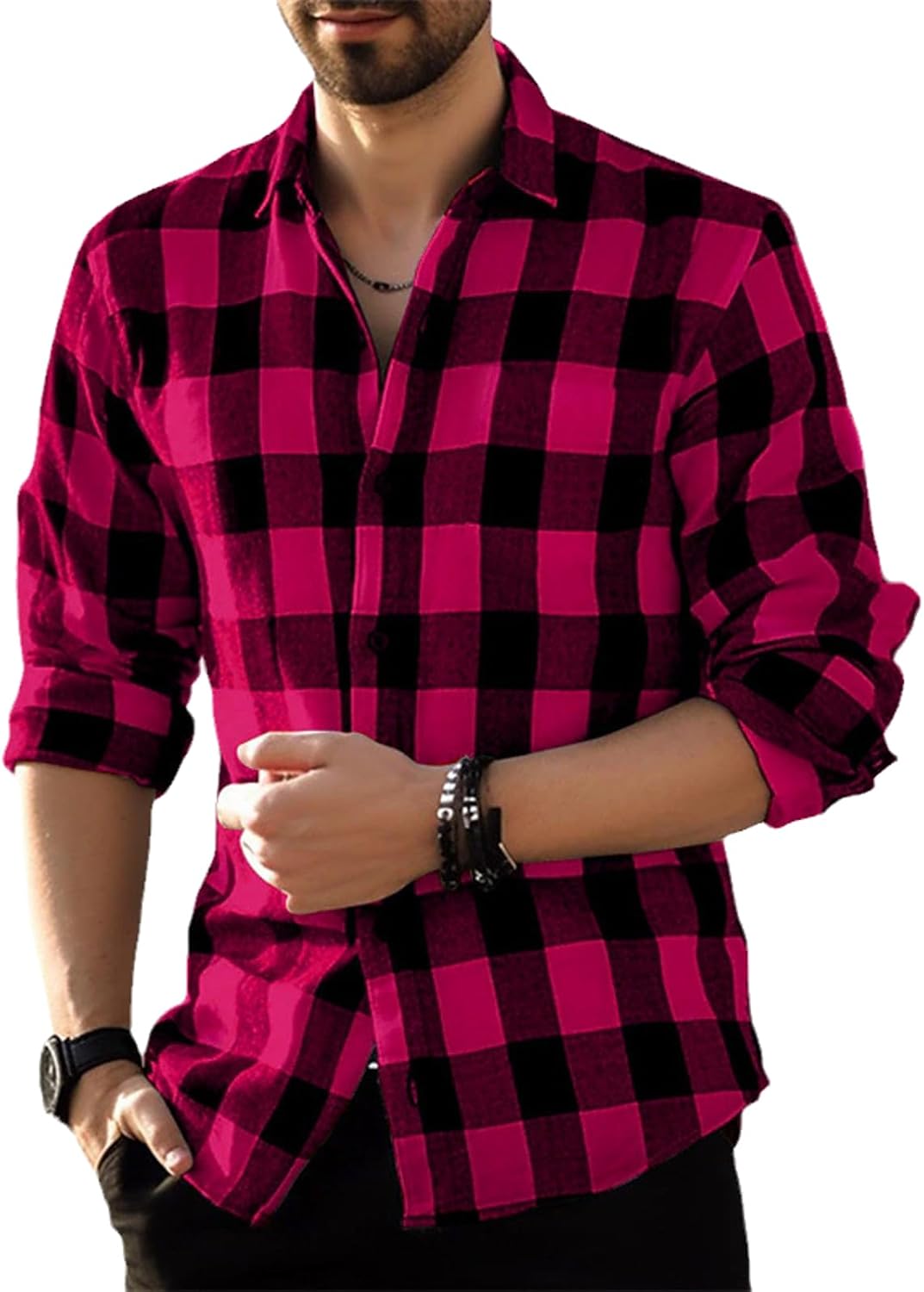 Camisa con Estampado a Cuadros para Hombre Primavera Otoño Casual Solapa Suelta Camisa De Manga Larga