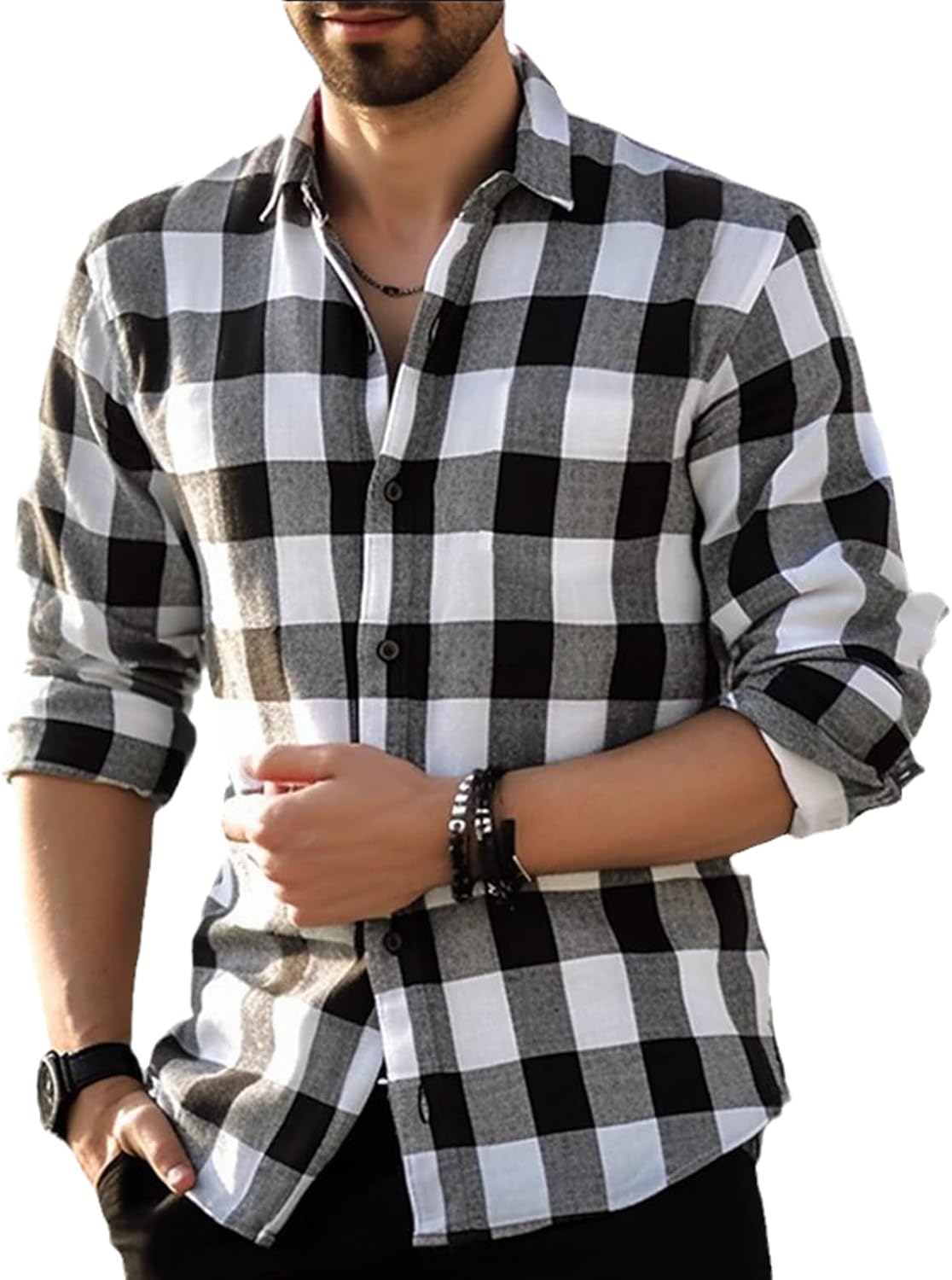 Camisa con Estampado a Cuadros para Hombre Primavera Otoño Casual Solapa Suelta Camisa De Manga Larga