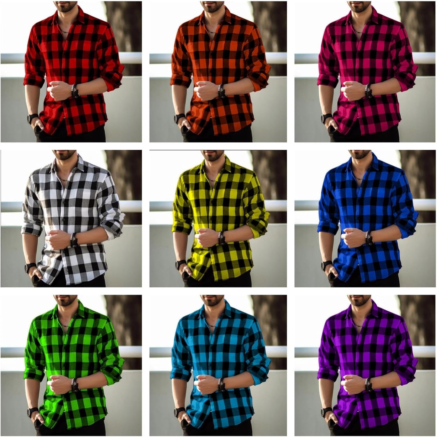 Camisa con Estampado a Cuadros para Hombre Primavera Otoño Casual Solapa Suelta Camisa De Manga Larga