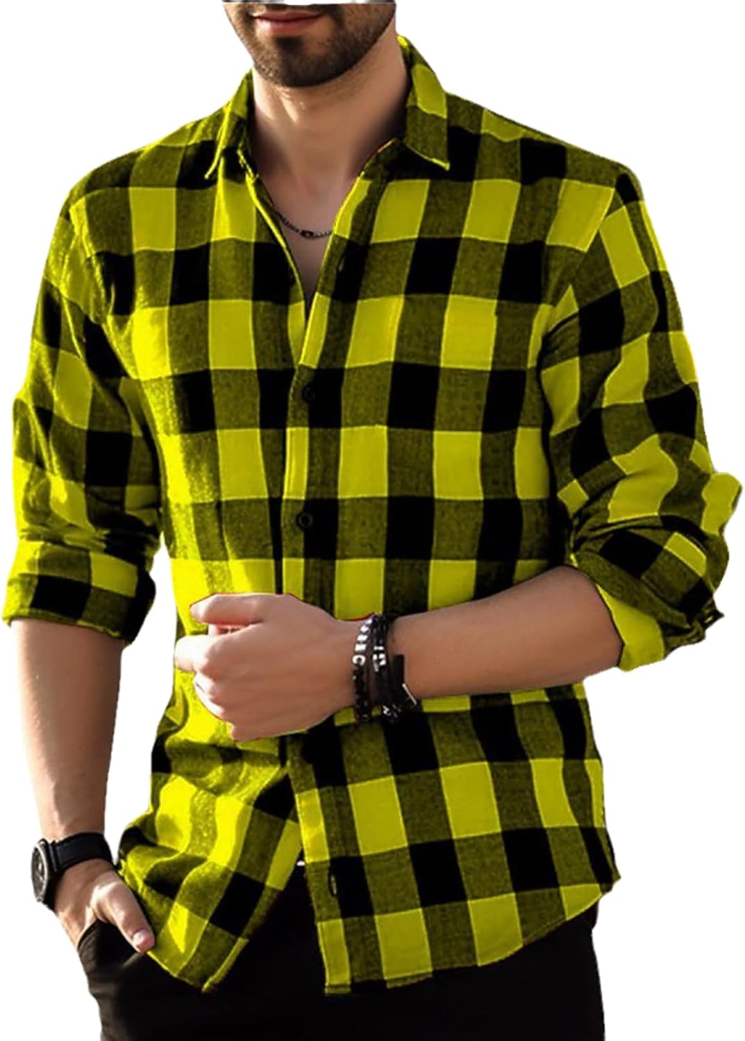 Camisa con Estampado a Cuadros para Hombre Primavera Otoño Casual Solapa Suelta Camisa De Manga Larga